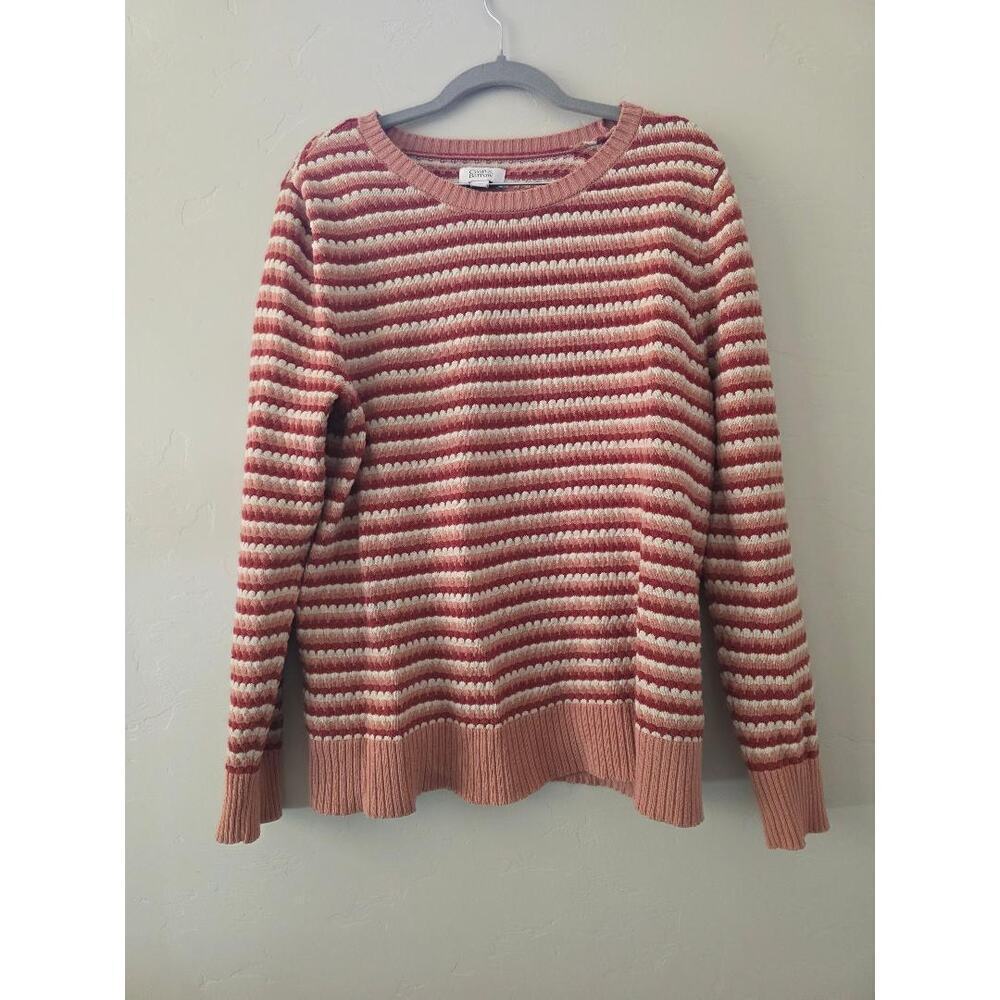 Vintage-Inspired Pink Stripe Knit Sweater XL Cozy Fall
